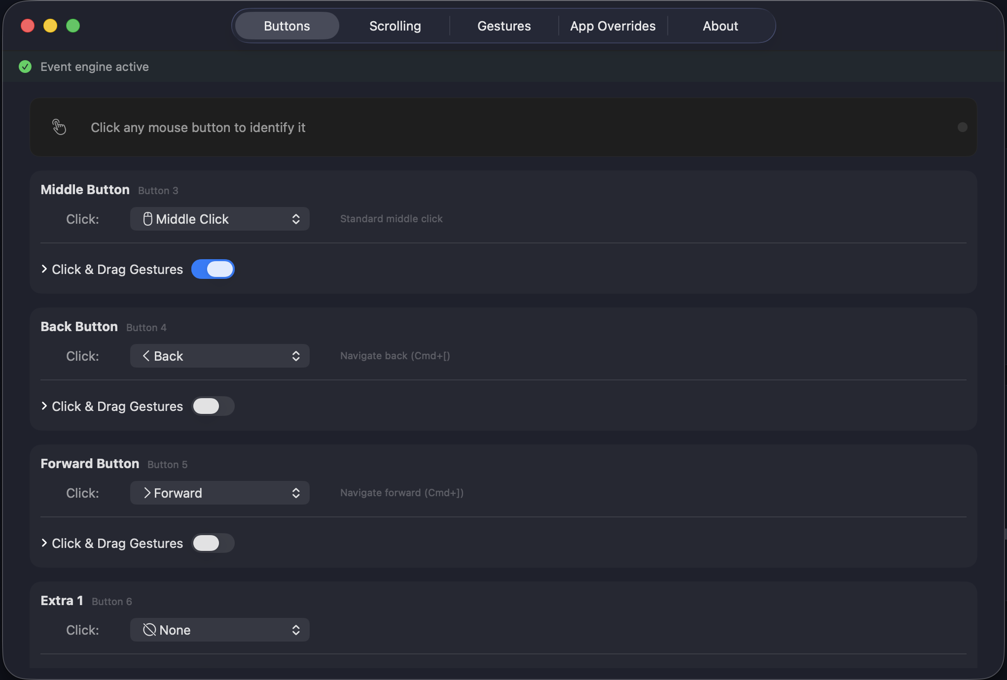 AuraMouse button remapping interface